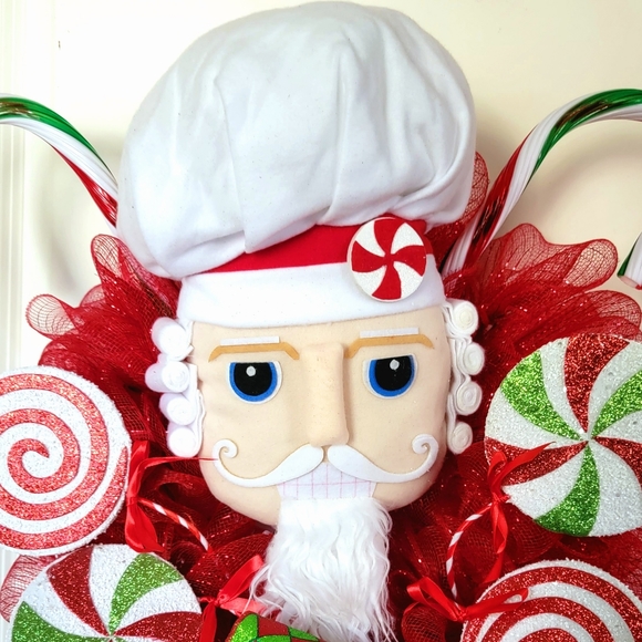 Christmas Santa Chef Wreath Deco Mesh Candy Canes Baker - Picture 4 of 9